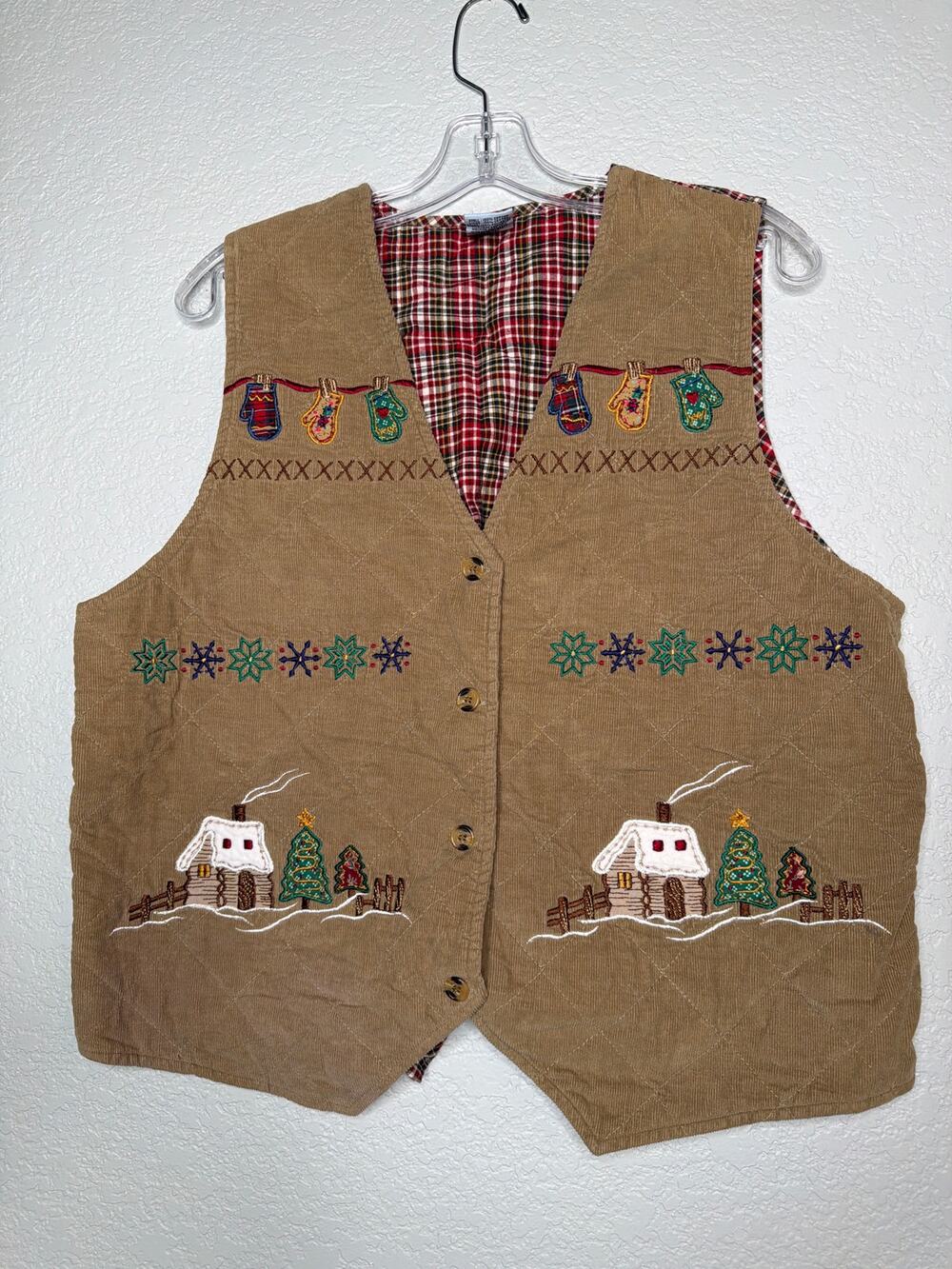 Artisan-Made Brown Corduroy Quilted Folk Art Vest Women’s XL Fully Lined